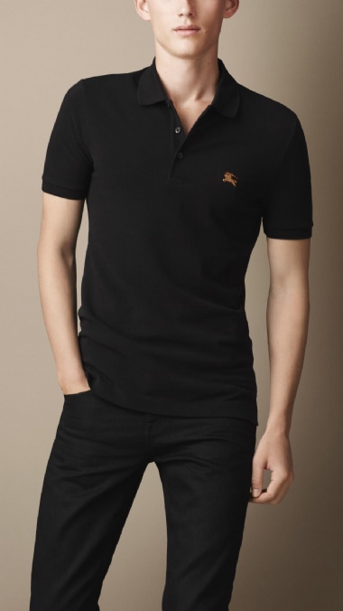 BURBERRY - COTTON JERSEY DOUBLE DYED POLO SHIRT - BLACK