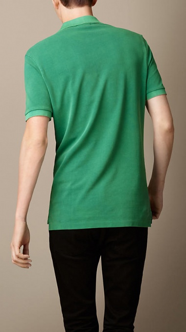 BURBERRY - COTTON JERSEY DOUBLE DYED POLO SHIRT - VIBRANT GREEN