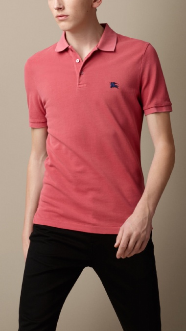 BURBERRY - COTTON JERSEY DOUBLE DYED POLO SHIRT - PALE ROSE PINK