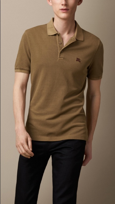 BURBERRY - COTTON JERSEY DOUBLE DYED POLO SHIRT - SAND BROWN