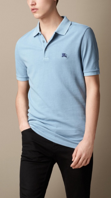 BURBERRY - COTTON JERSEY DOUBLE DYED POLO SHIRT - SKY BLUE