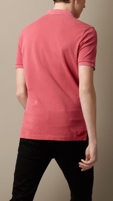 BURBERRY - COTTON JERSEY DOUBLE DYED POLO SHIRT - PALE ROSE PINK