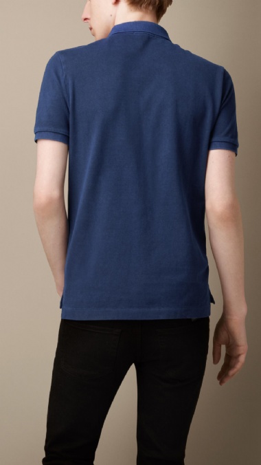 BURBERRY - COTTON JERSEY DOUBLE DYED POLO SHIRT - NAVY