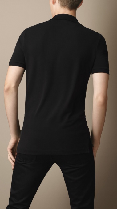 BURBERRY - COTTON JERSEY DOUBLE DYED POLO SHIRT - BLACK