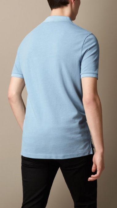 BURBERRY - COTTON JERSEY DOUBLE DYED POLO SHIRT - SKY BLUE