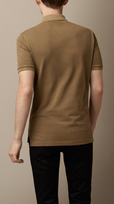 BURBERRY - COTTON JERSEY DOUBLE DYED POLO SHIRT - SAND BROWN