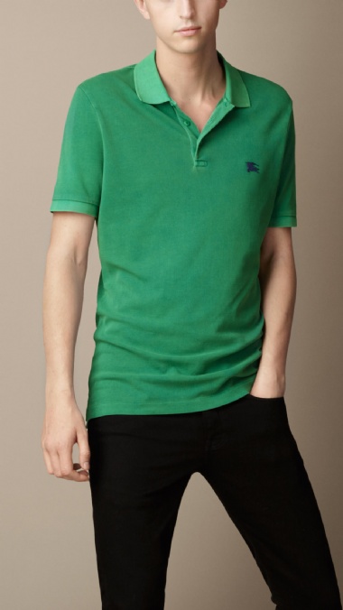 BURBERRY - COTTON JERSEY DOUBLE DYED POLO SHIRT - VIBRANT GREEN
